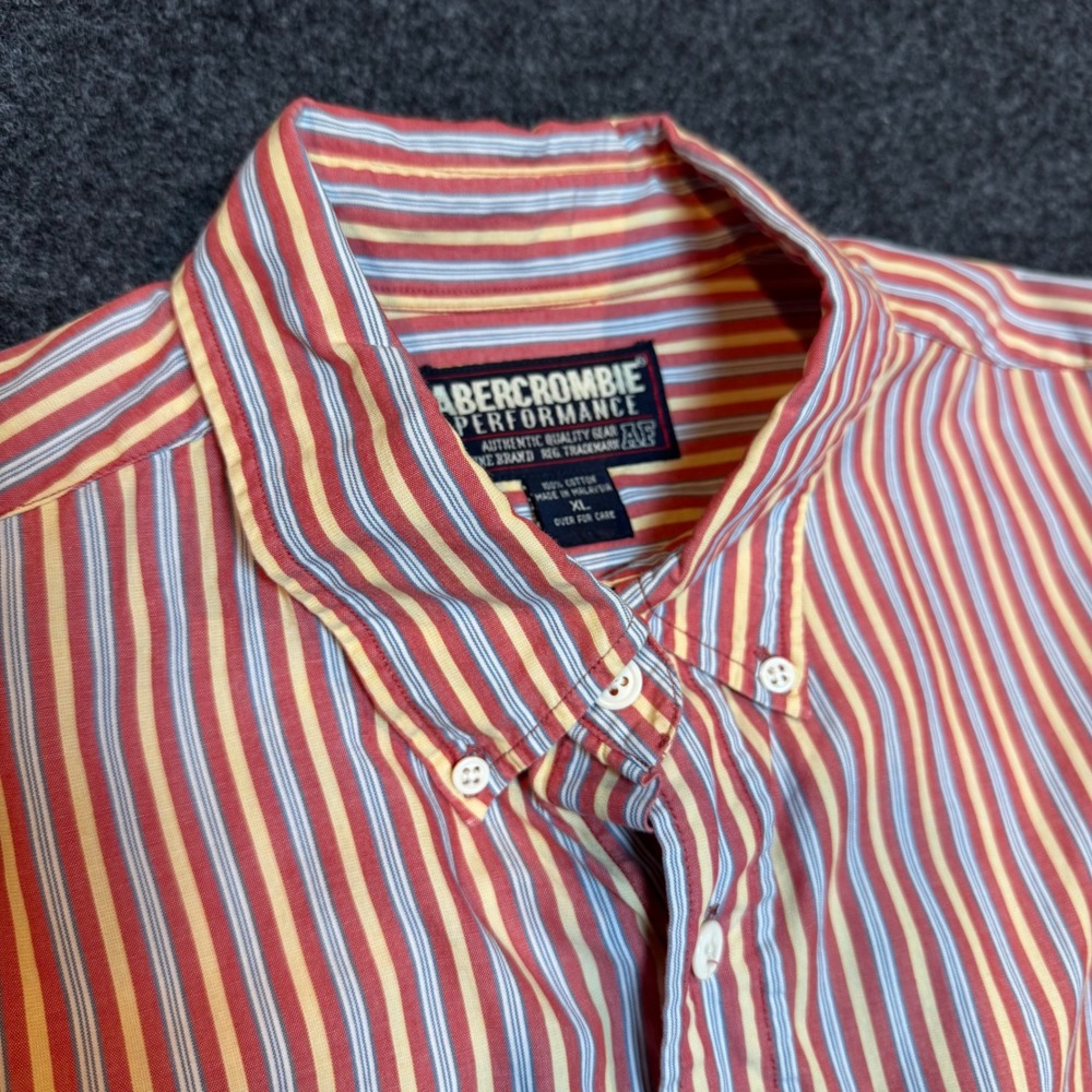 Vintage Abercrombie Performance Striped Button Down Shirt Mens XL Red Yellow XL